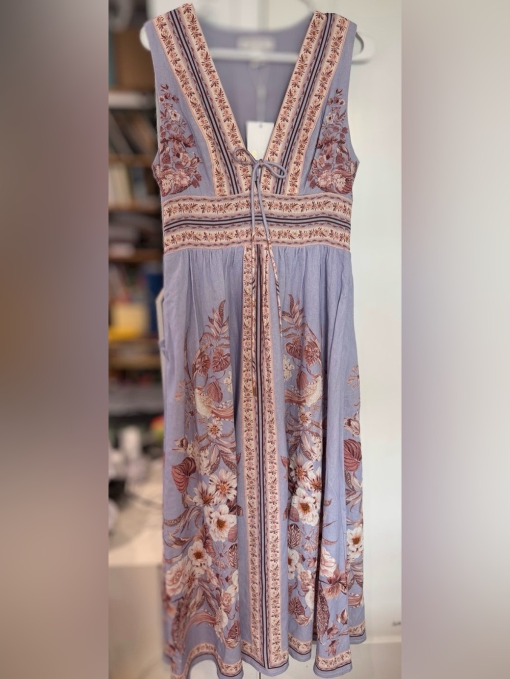 Caroline Constas Lavender Floral Linen Maxi Dress S - Picture 4 of 8
